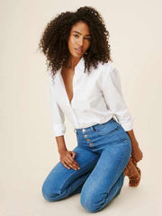 Cynthia Button Fly High Rise Straight Jeans