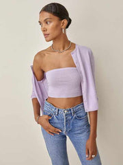 Brio Cashmere Strapless Tank And Cardi Set
