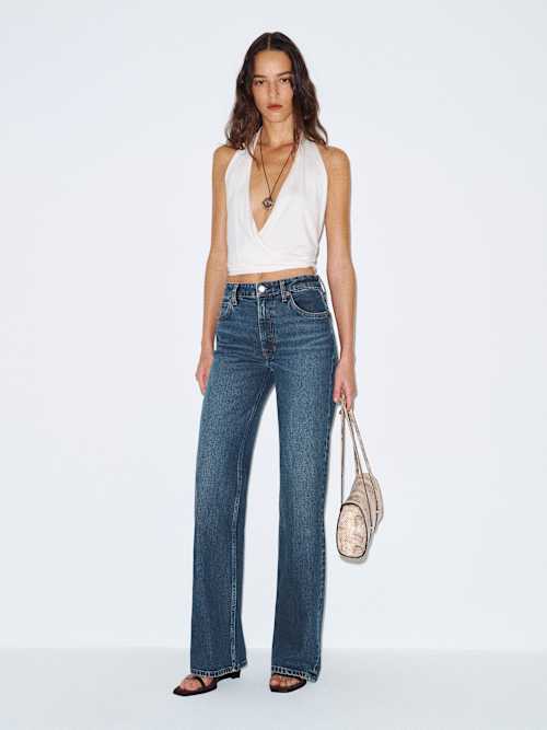 Hunter Stretch Mid Rise Wide Leg Jeans